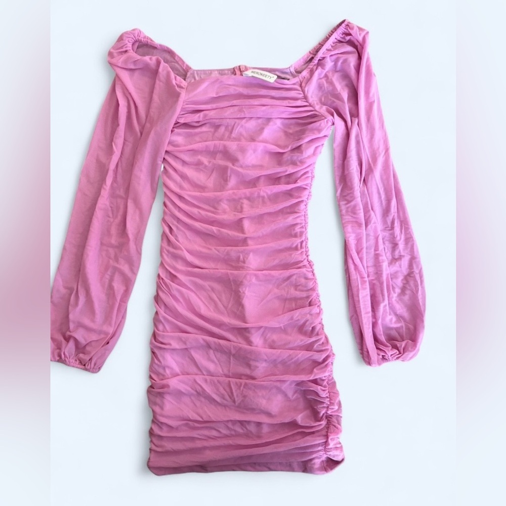 Merokeety Pink Ruched Bodycon Dress | Square Neck | Size S | Nwt